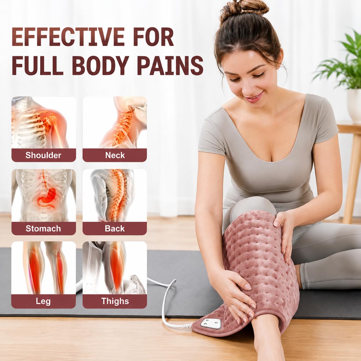 Medirelief Electric Heating Pad for Back Pain Relief | Orthopaedic Heating Belt for Neck, Shoulder, Knee & Muscle Pain | 3 Heat Settings | Fast & Even Heating | Soft Fabric | Overheat Protection ISO 13485 Certified (ROSE GOLD) 3