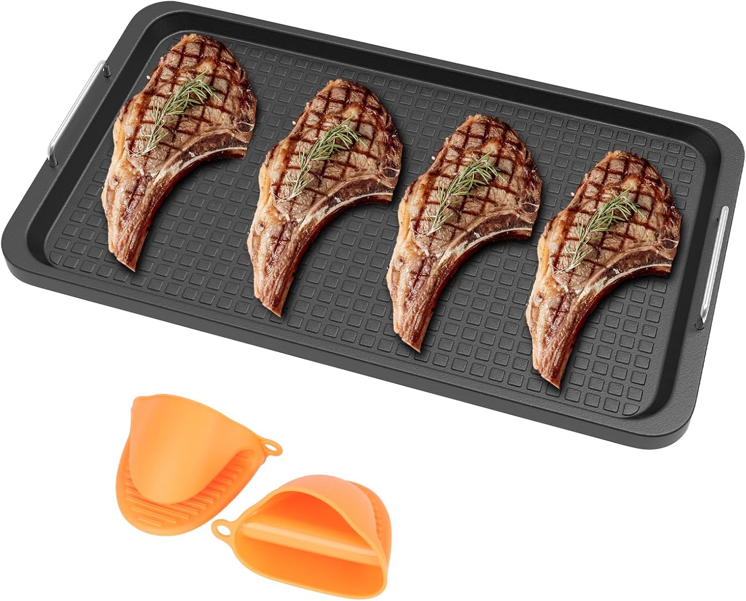 "Universal Double Burner Griddle Pan for Gas,Charcoal,Stove Top,Flat Top Grill Plate with Silicone Cooling Handle Grill Pan,Cast Iron Griddle Pan for Outdoor Camping/Most Grills,15 Inch"