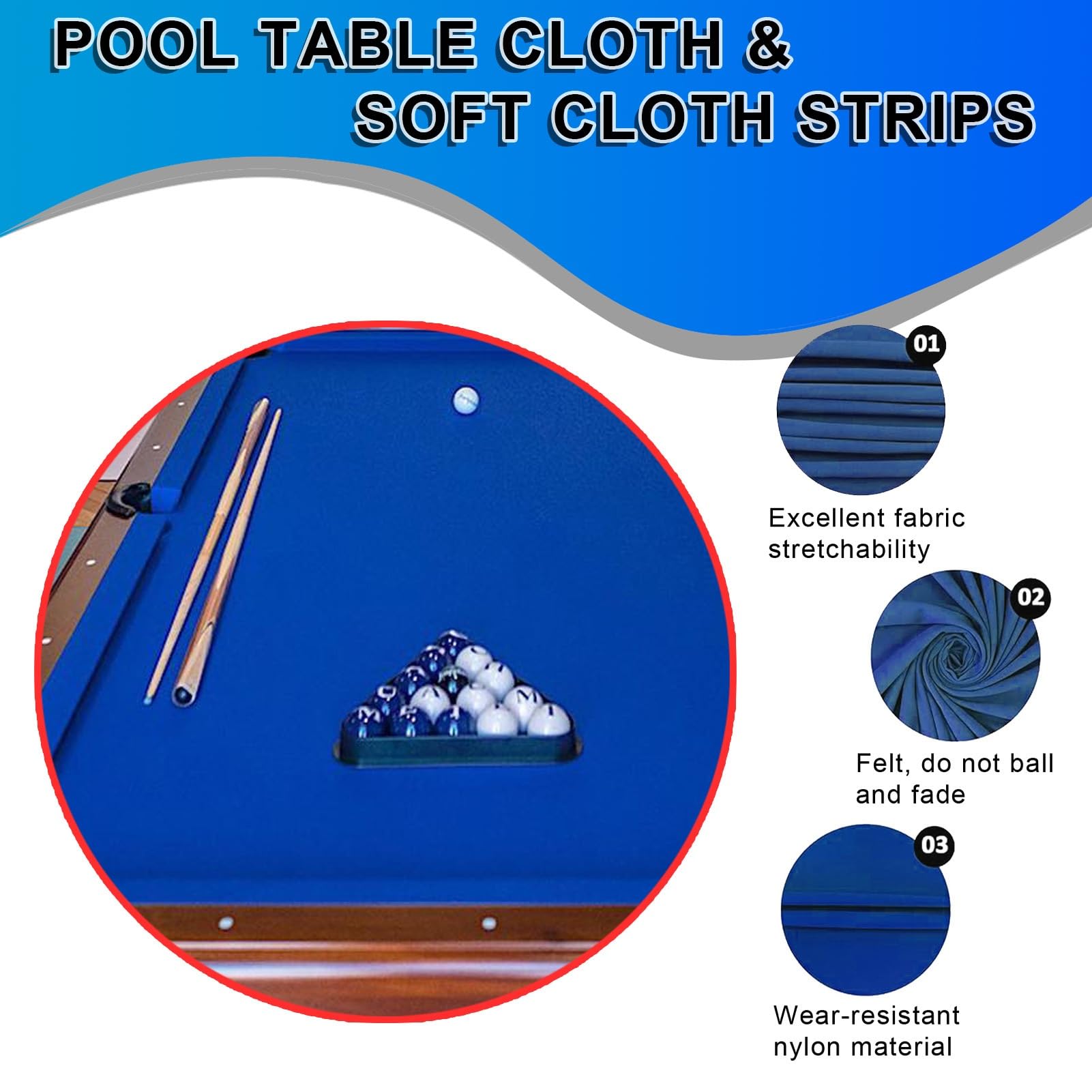 Tissu de Billard Tapis De Billard en Feutre Épais avec 6 Bords, Vitesse Rapide pour Lit Et Rails Prédécoupés De 9 Pieds