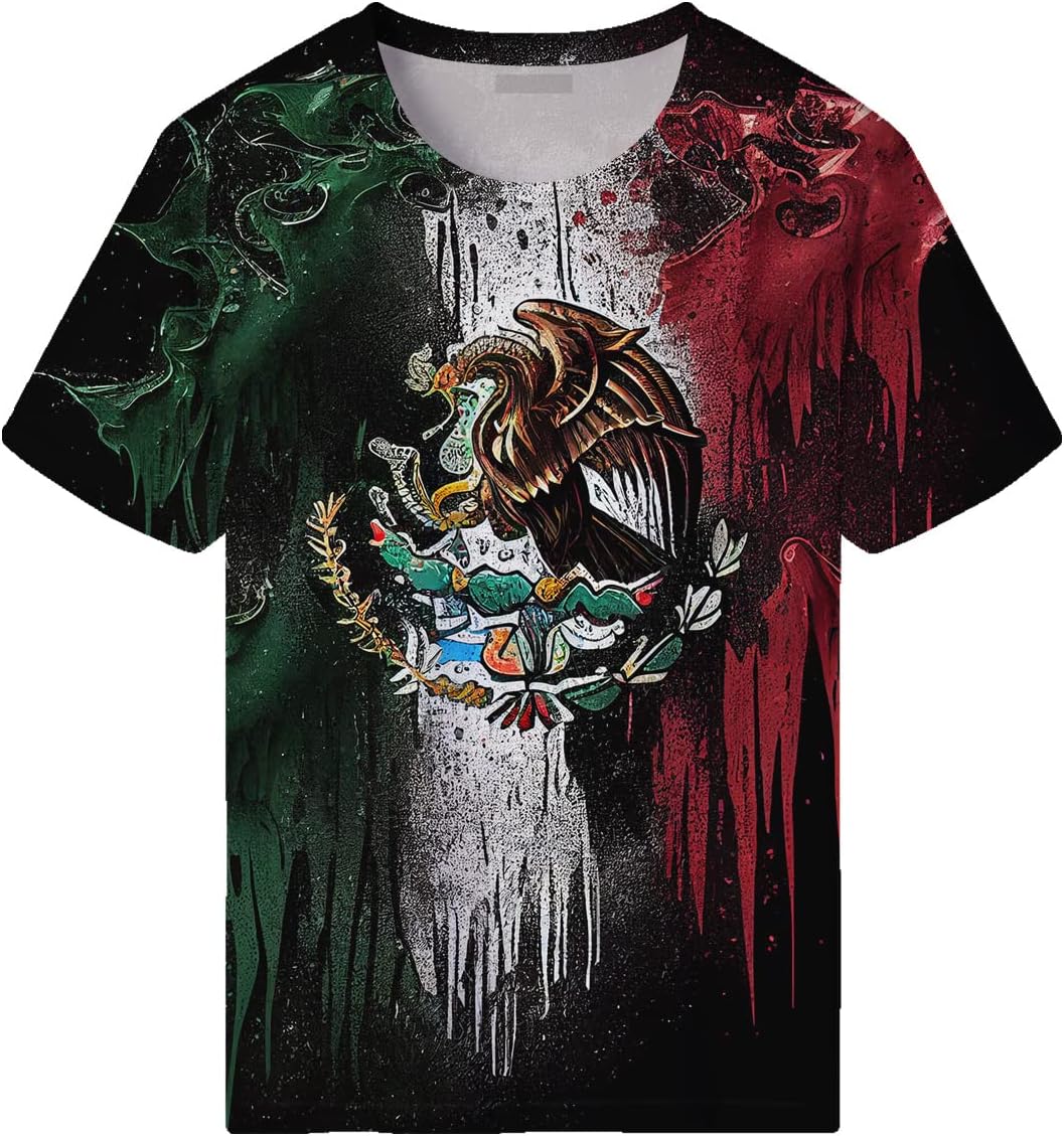TiwBski Novelty Mexico Flag Print T-Shirts for Men Graffiti Design Shirt with Short Sleeves - Image 3