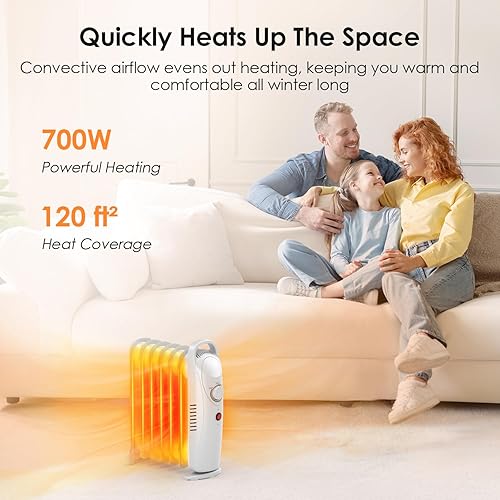 Miniatura 4 de Air Choice Calentadores de aceite de 700 W para uso en interiores, cobertura de calor de 120 pies cuadrados, protección contra sobrecalentamiento,