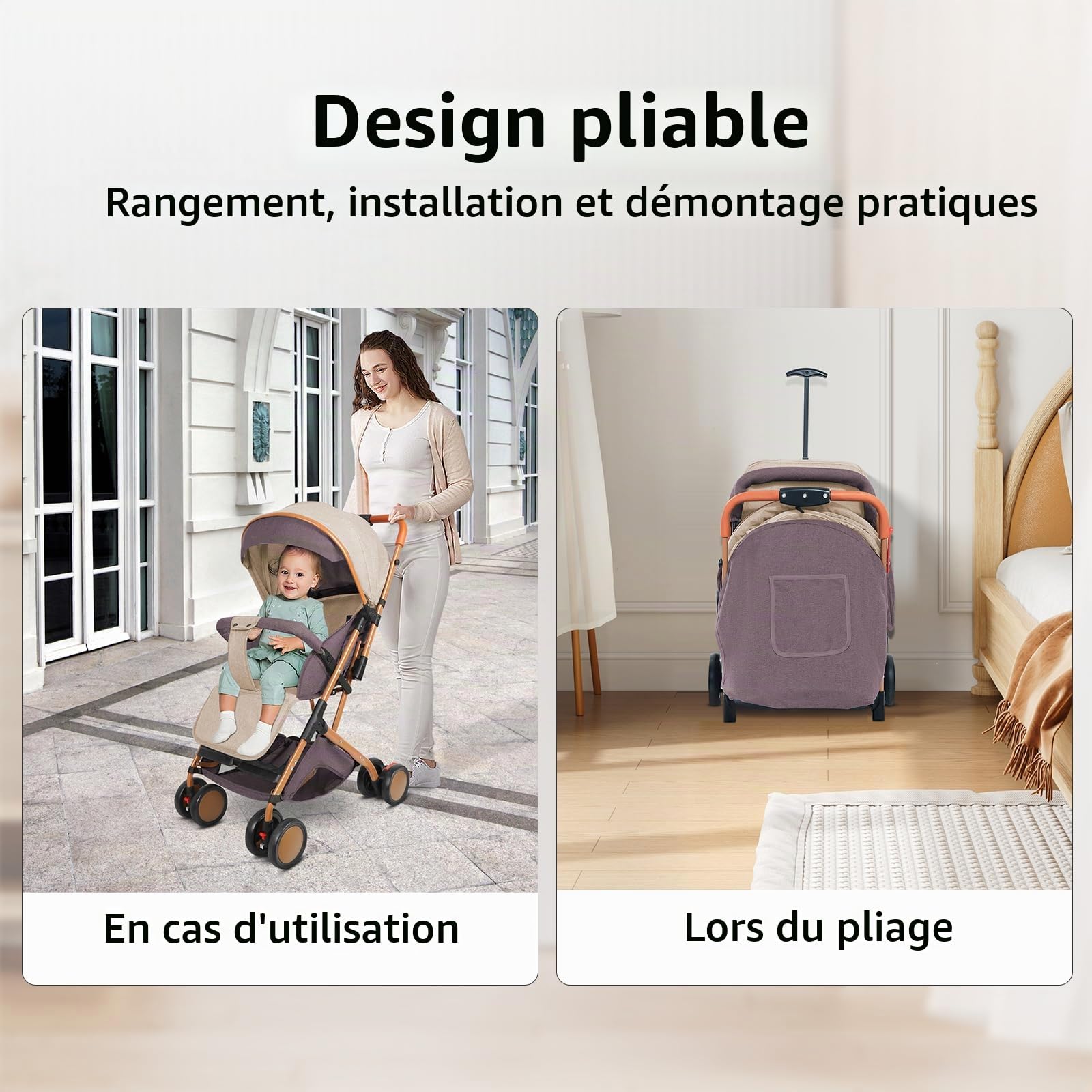 Supfine Poussette Canne Bébé 0-3 Ans,15 kg, avec Dossier & Repose-pieds Réglables, Pliable à une Main, Pousette Compact et Légère Voyage avec Auvent & Moustiquaire, Roues Antidérapants (Kaki)