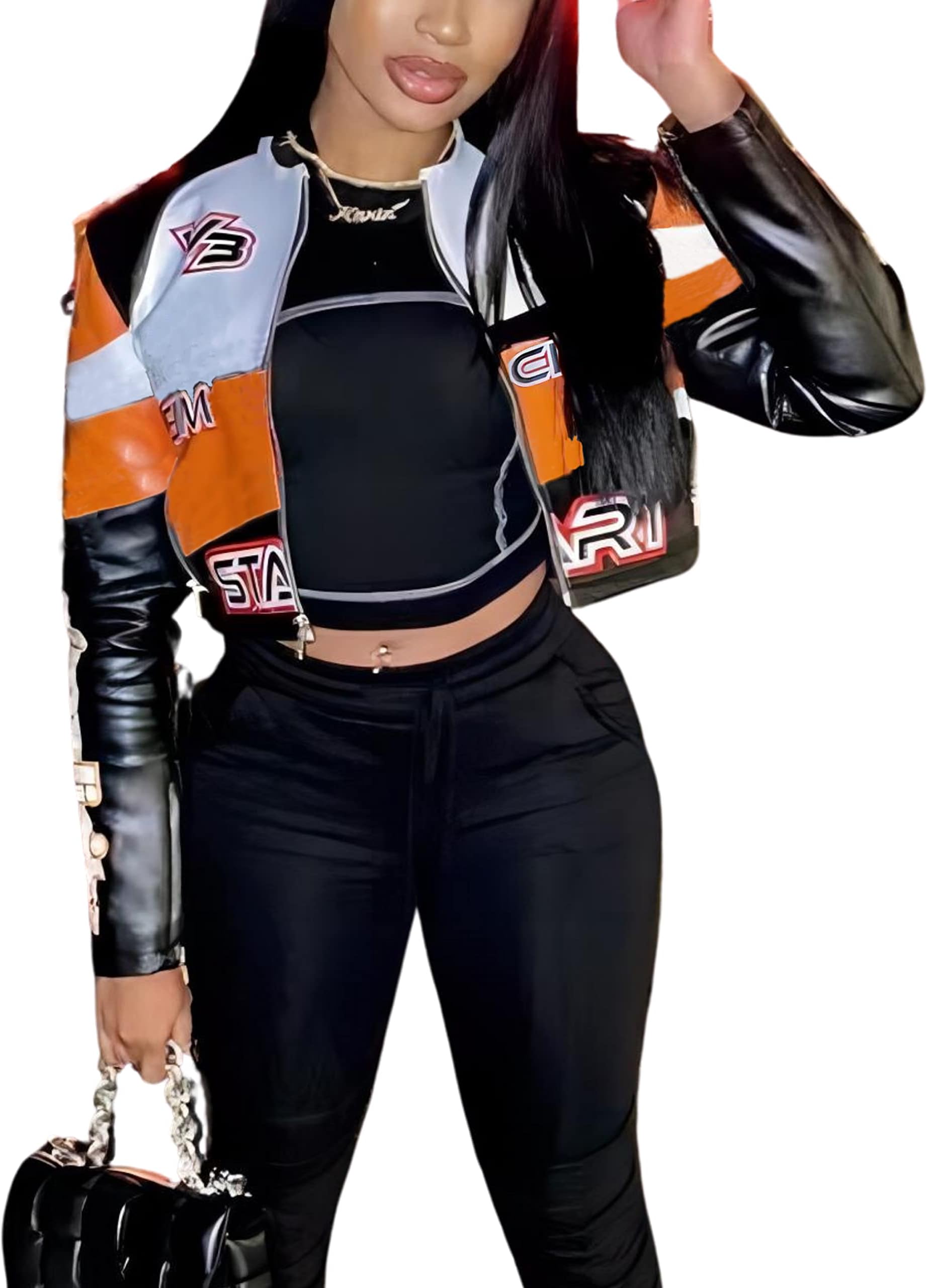 VOIKERDRLeather Jacket Women Zipper Moto Biker Short Leather Jacket Women Bomber Jacket Women Faux Leather Jacket