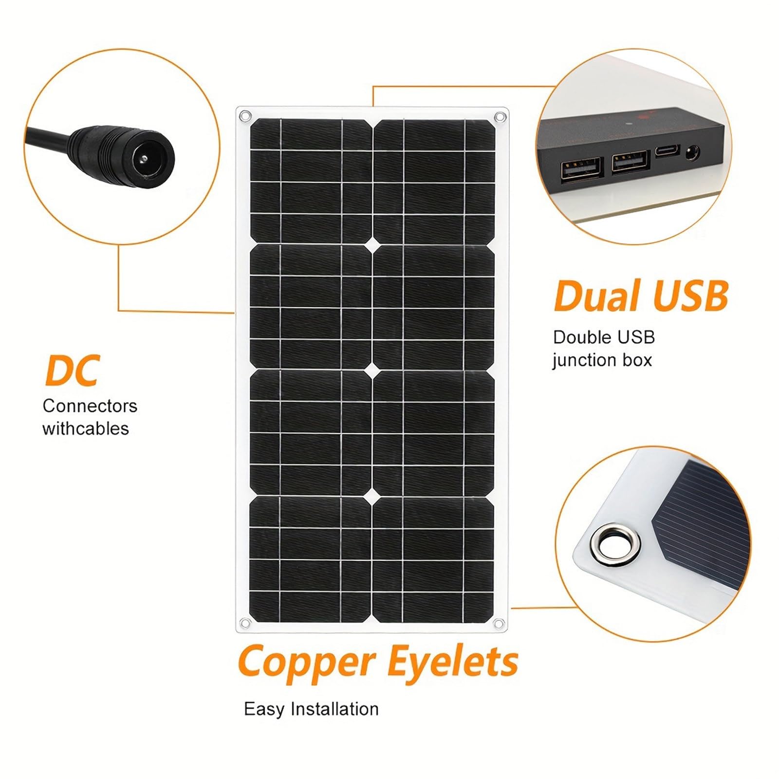 Kit De Panel Solar De 50W, 2 Módulos Solares Monocristalinos Flexibles De 25W (5/12/18V), Módulo Fotovoltaico Con Controlador De Carga De 30A, Para El Hogar Y Camping.