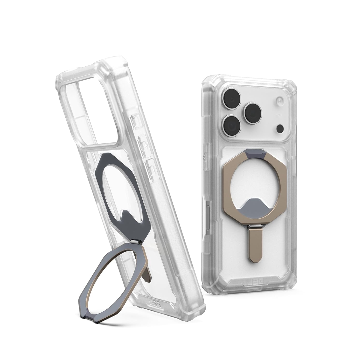 Urban Armor Gear UAG Plasma XTE Mag-Safe Compatible & Kickstand, Rugged Shockproof Anti-Slip Military Grade Protective Case/Cover Designed for iPhone 17 Pro (2025) – Clear/Titanium