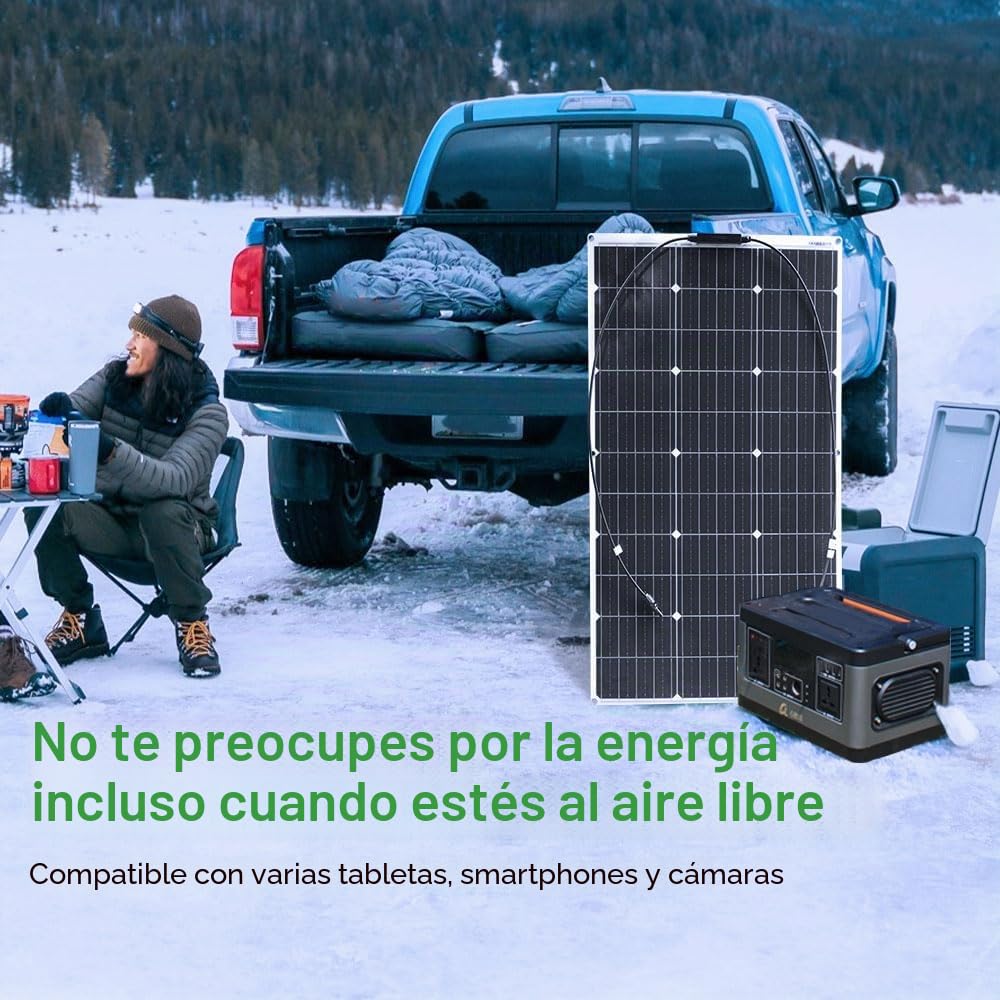 Kit flexible de panel solar de batería de panel solar de 100W 12V con controlador solar de 10A y cable adaptador de PV para caravana, autocaravana, RV, automóvil y carga de batería de 12 V (100)