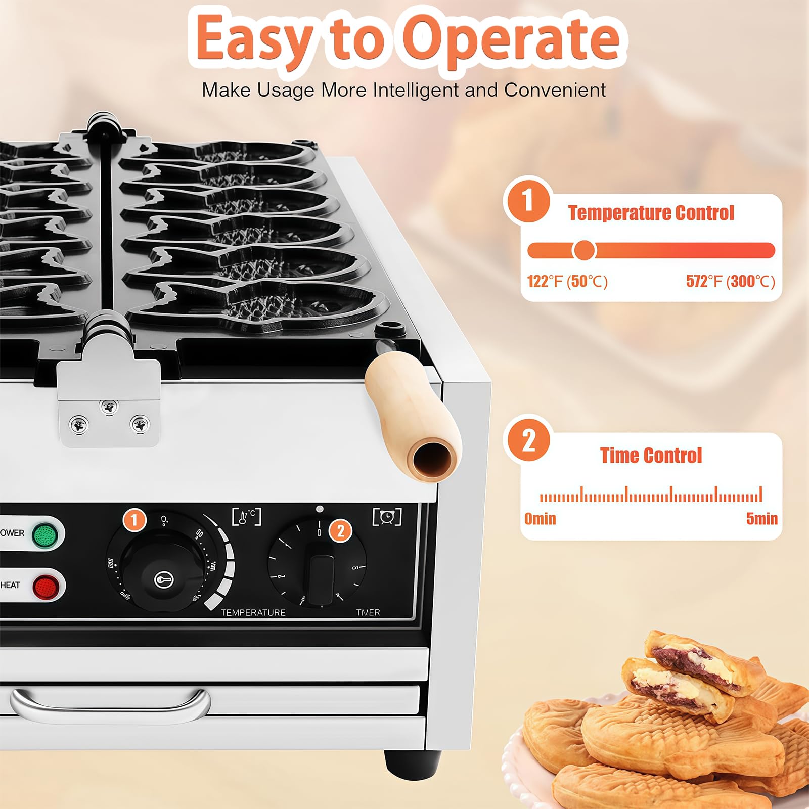 Gaufrier Taiyaki en Forme De Poisson (6/12 Emplacements), Gaufrier éLectrique Professionnel, Gaufrier AntiadhéSif, Moule en Forme De Poisson, pour Restaurants, CaféS