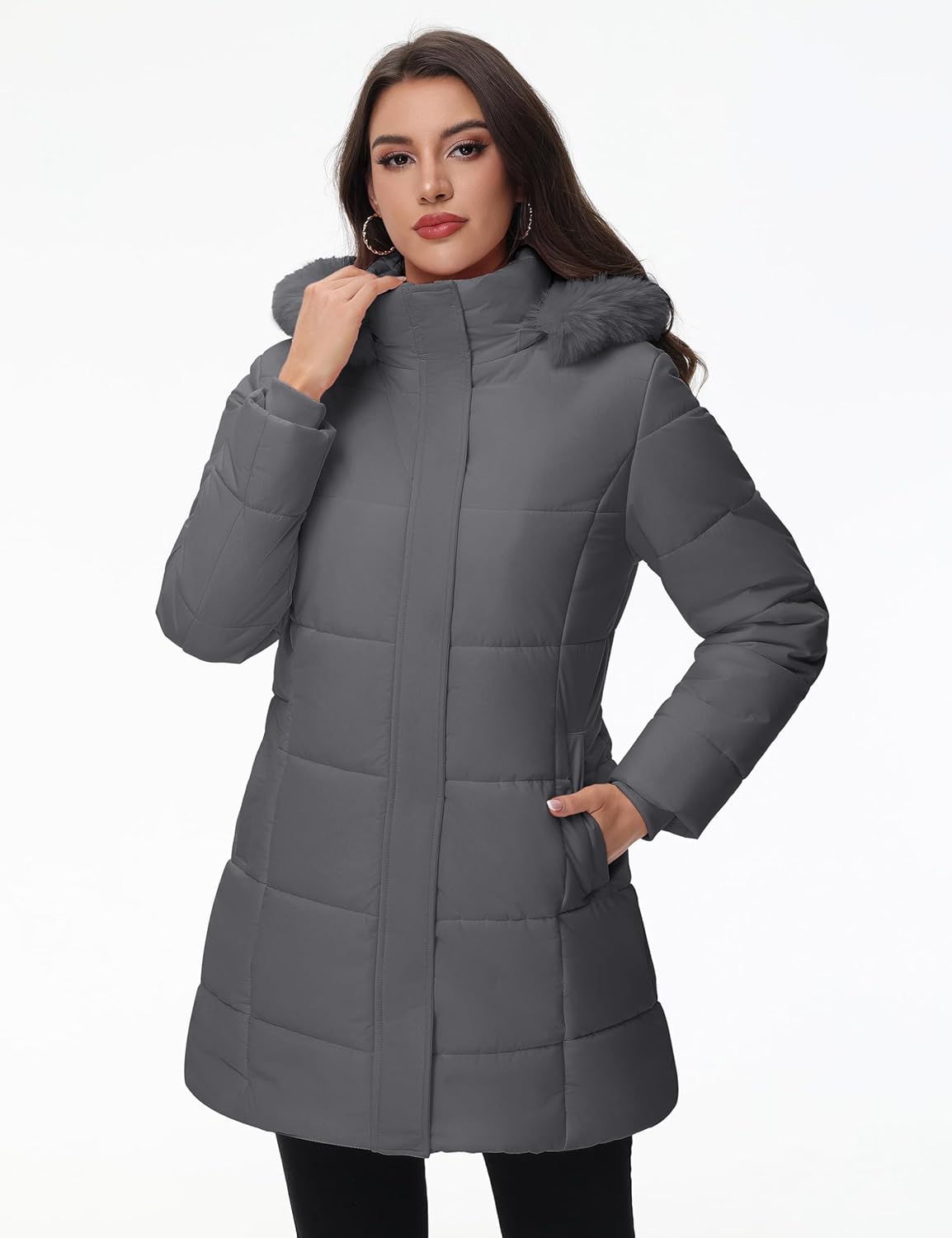YUCOLEN Long Winter Coats for Women Fleece Lined Sherpa Puffer Jackets with Hood Pockets Zip Warm Thicken Parka Coat - Image 4