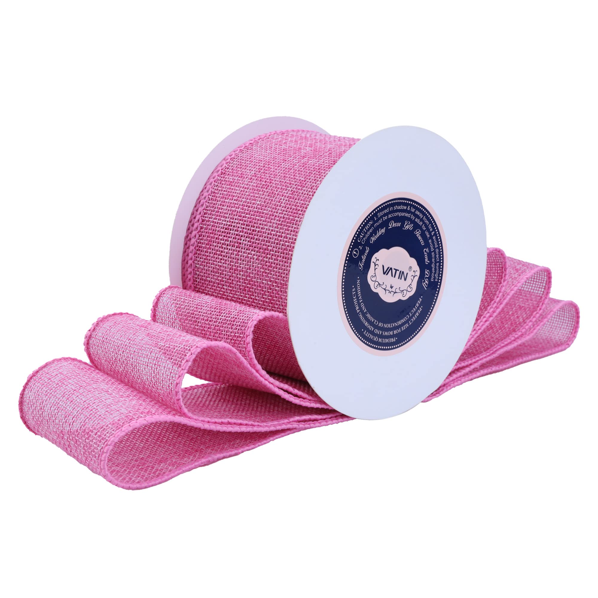 VATIN Valentine's Day Pink Burlap Wired Ribbon 65mm X 9m Easter Fabric Craft Ribbon for Party Decorations,Big Bow,DIY Wreath Craft,Tree Decoration,Outdoor Decoration - Image 2