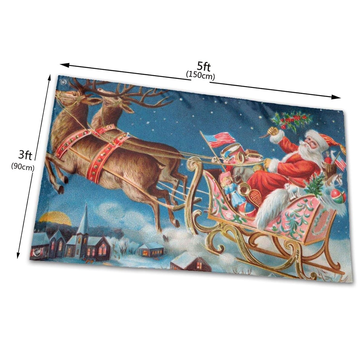 Hokdny Christmas Flag Banner with Santa, Reindeer, Gifts, Vivid Color, Fade Resistant, 2 Metal Eyelets, Festival Decorations - Image 4