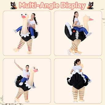 Poptrend Inflatable Ostrich Costume for Adult, Funny Halloween Blow-Up Costume for Men Women Cosplay Party Riding Animals Suit