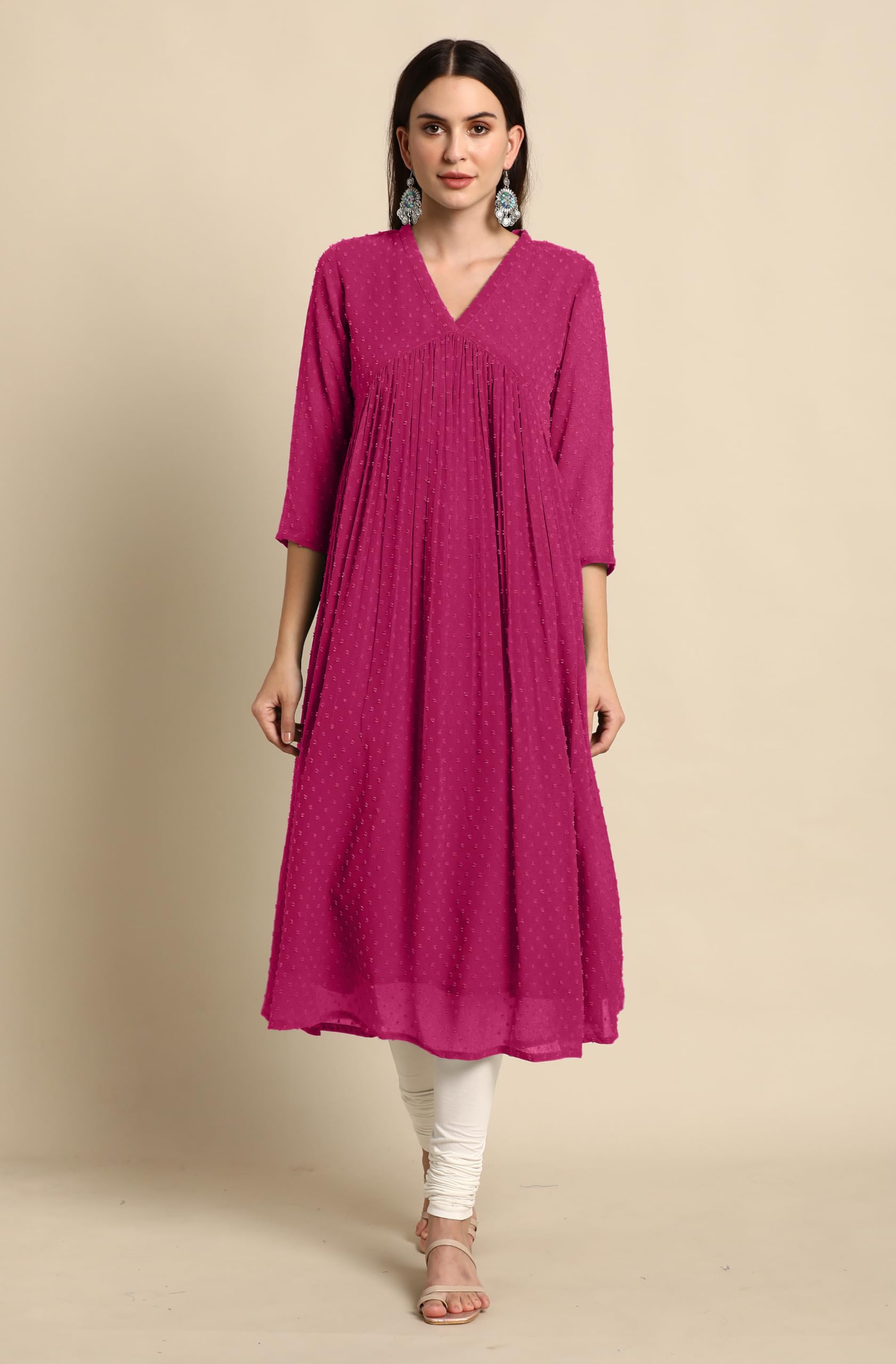 Janasya Women's Dobby Chiffon Self Design Flared Kurta