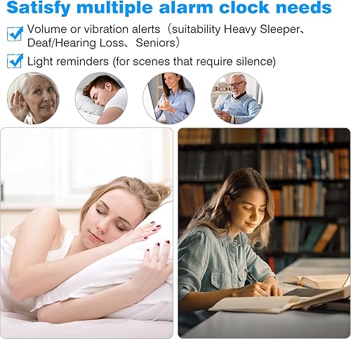 Miniatura 6 de Meloya Reloj despertador súper fuerte para durmientes pesados, reloj despertador dual para dormitorios, reloj despertador digital vibratorio con