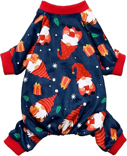Fitwarm Pijama de Navidad para perros con gnomo, ropa de invierno para perros pequeños, overol de terciopelo ligero para mascotas, traje para gatos,