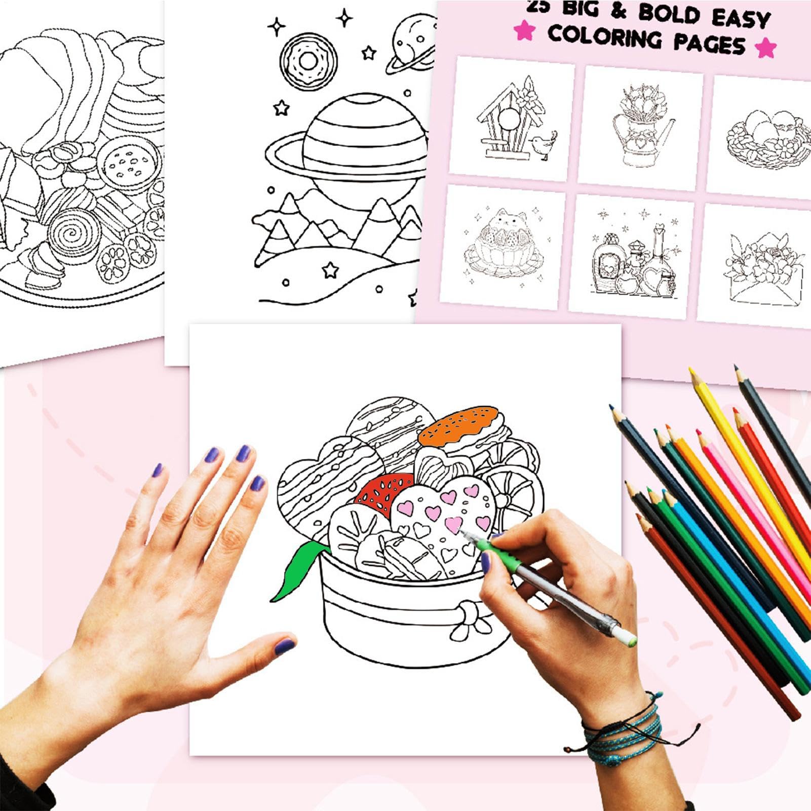 Kleurboek voor volwassenen, 22 pagina's, eenvoudig kleurboek voor vrouwen, vroeg leren stressverminderingsgereedschap, gezellige dagelijkse activiteit voor kinderen en volwassenen Kleurboek voor volwassenen, 22 pagina's, eenvoudig kleurboek voor vrouwen, vroeg leren stressverminderingsgereedschap, gezellige dagelijkse activiteit voor kinderen en volwassenen