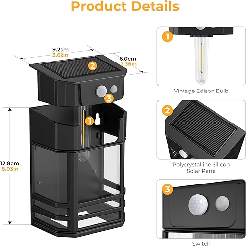 Miniatura 8 de btfarm Paquete de 4 luces solares de pared para exteriores, luces con sensor de movimiento del atardecer al amanecer con 3 modos, luz impermeable