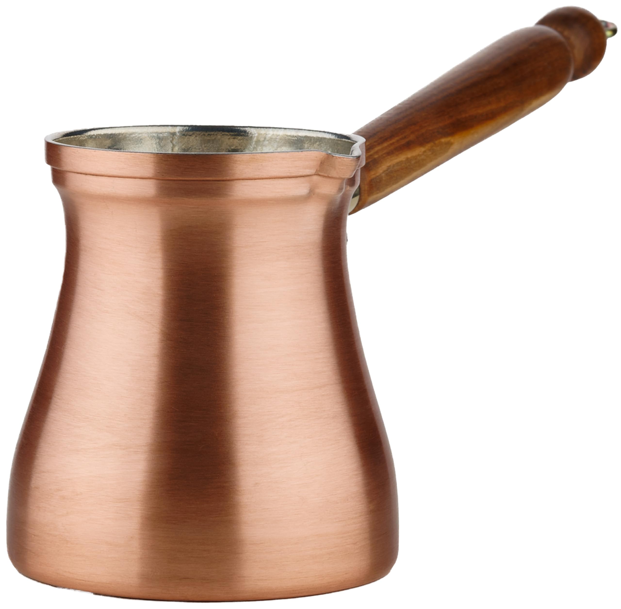 DEMMEX Large 15 fl oz Brushed Copper Turkish Coffee Pot, Cezve Ibrik Briki, Stovetop Greek Arabic Coffee Maker - 100% Handcrafted, Copper & Wooden Handle, Tin Lining (Copper, Serves 5-6)