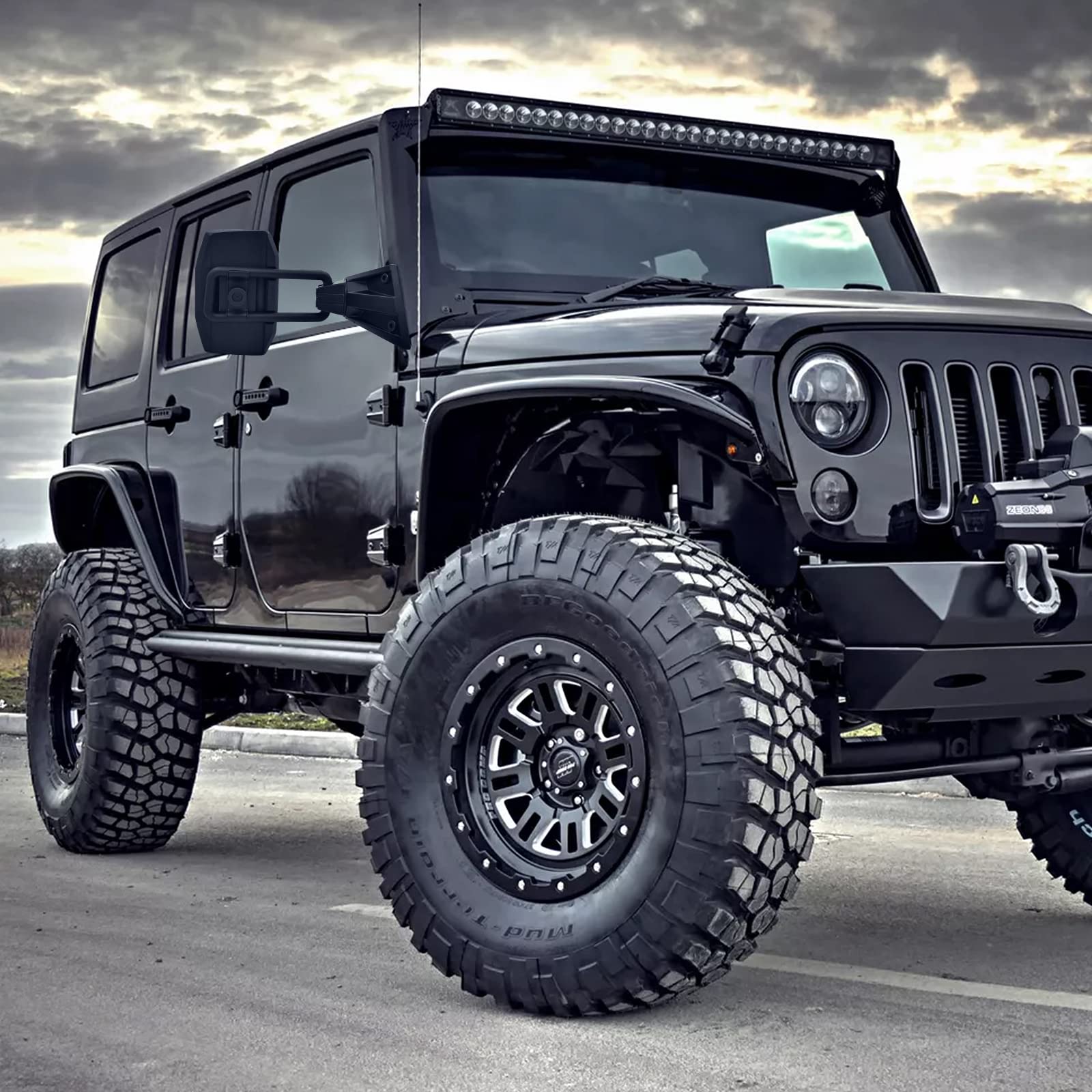 Round Side Mirrors For 1997-2018 Jeep Wrangler (JK, JKU, TJ) - Anti-Shake, Wider Vision, Black 4 thumbnail image