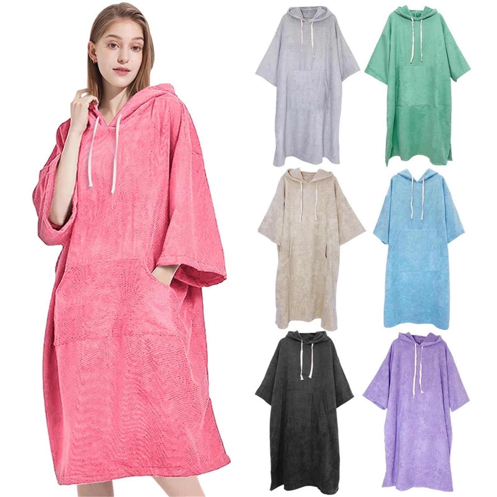 Poncho de Microfibra for Surf, Bata con Capucha for Hombre y Mujer, Toalla con Bolsillo, Traje de Neopreno, Toalla for cambiarse y Nadar en la Playa.(Green)