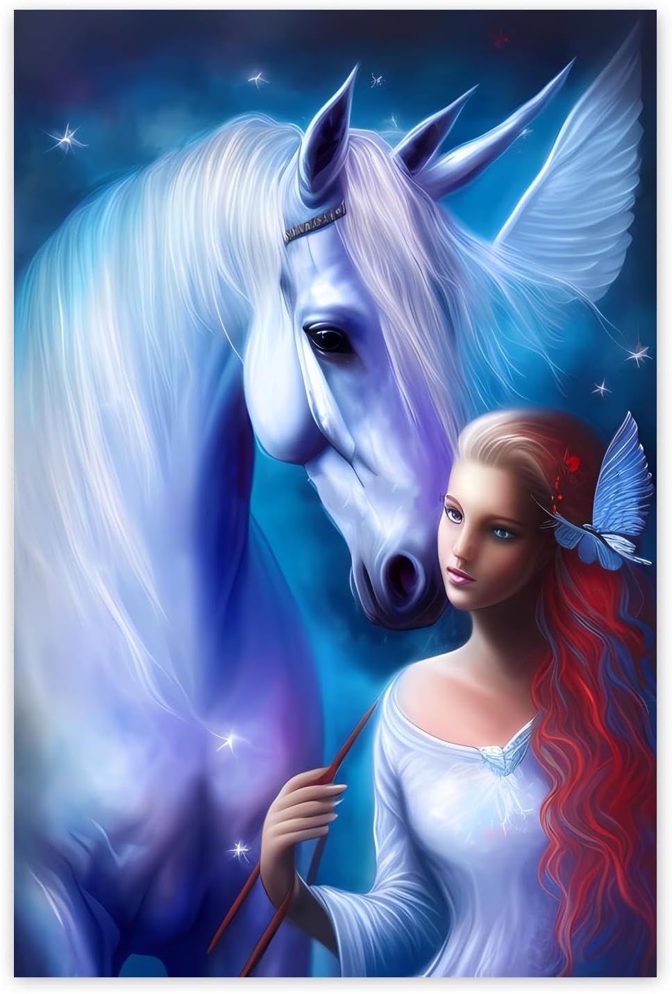 Gabbana 5D DIY Diamond Painting Kits White Horse Fairy, Fairy Diamonds Art Cross Stitch Craft for Home Office Wall Decor 16x20 Inch, WZ-5-ZS-Fairy-0BXFX0-GDHRKK