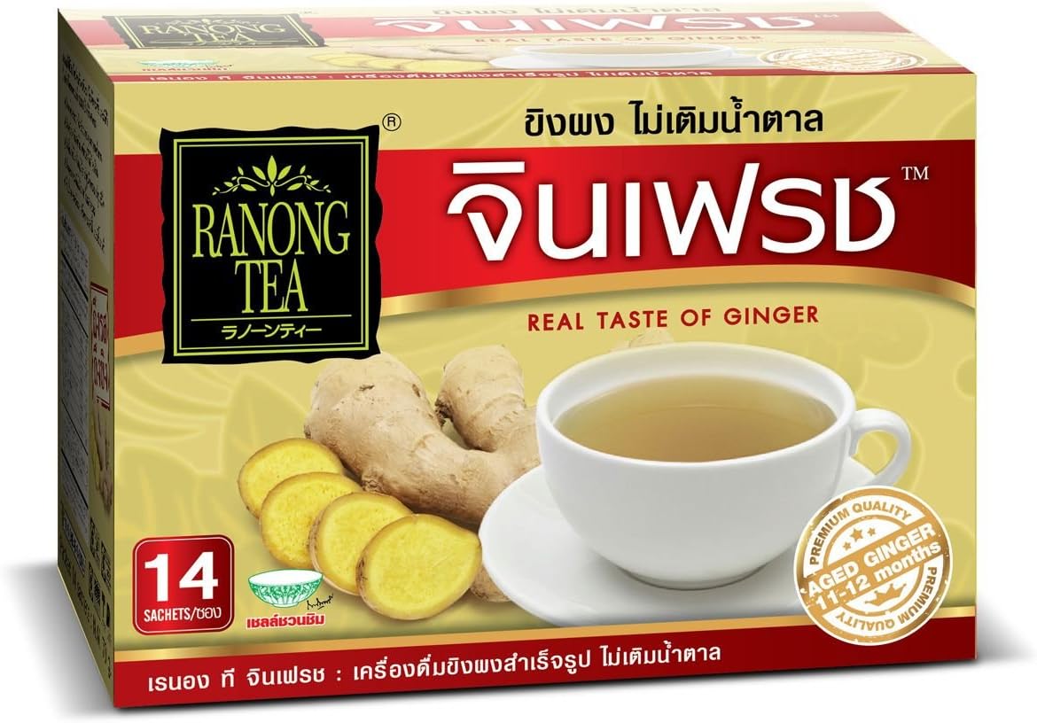 Ranong Tea, Ginfresh, Instant Ginger Drink, No Sugar Added, net weight 70 g (Pack of 1 piece)/8y KK