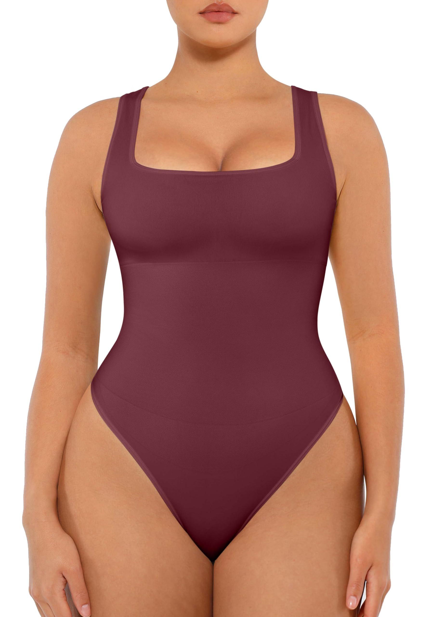 FeelinGirl Bodysuit Seamless Square Neck Tummy Control Shapewear Bodysuit