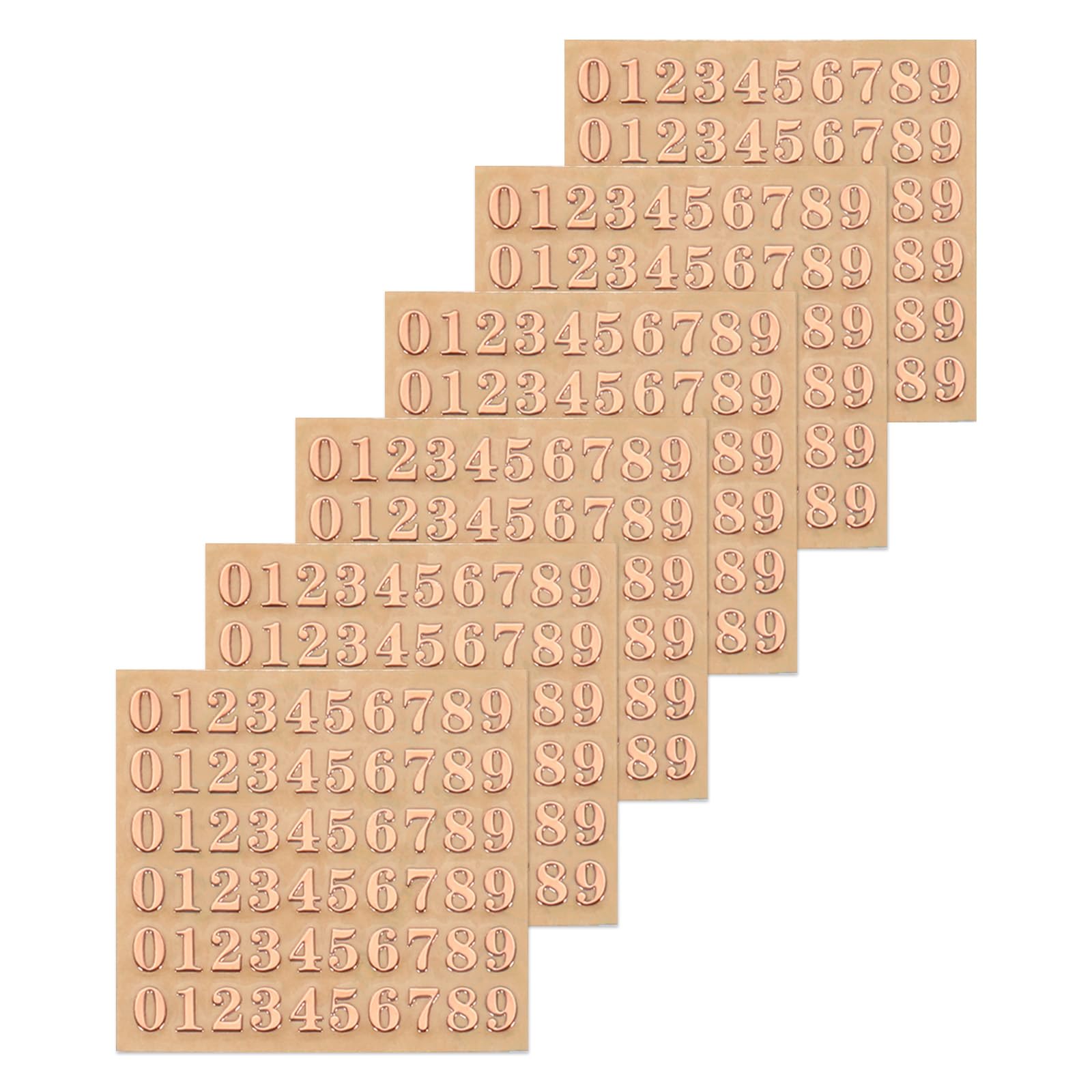 sourcing map 6 Sheets Number Resin Stickers 3D Small 1 to 9 Rose Gold Mini Number Sticker Metallic Sparkle Alloy for Resin Nail Scrapbooking 3mm