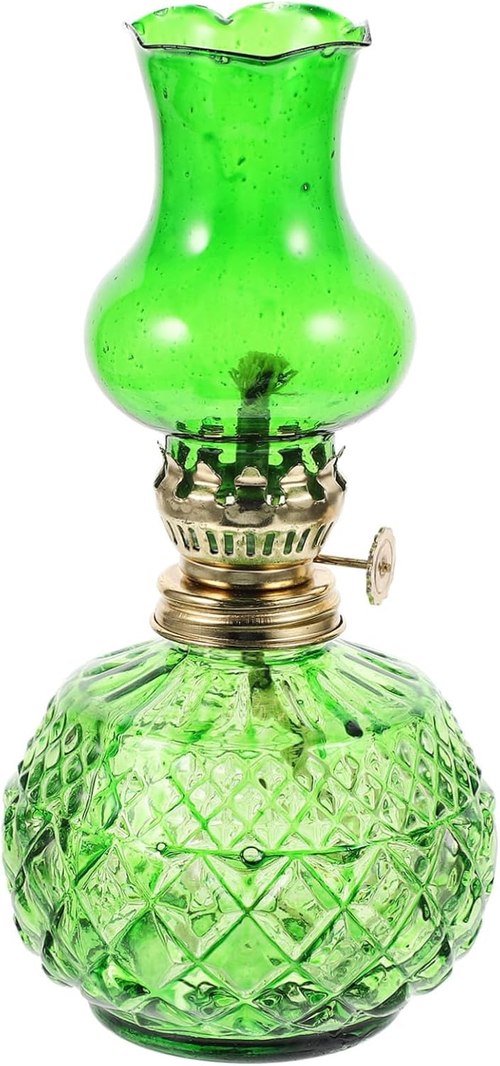 VALICLUD Vintage Glass Kerosene Oil Lamp with Windproof Shade Indoor and Outdoor Decorative Burner Portable Retro Style Lantern for Home Table Decor