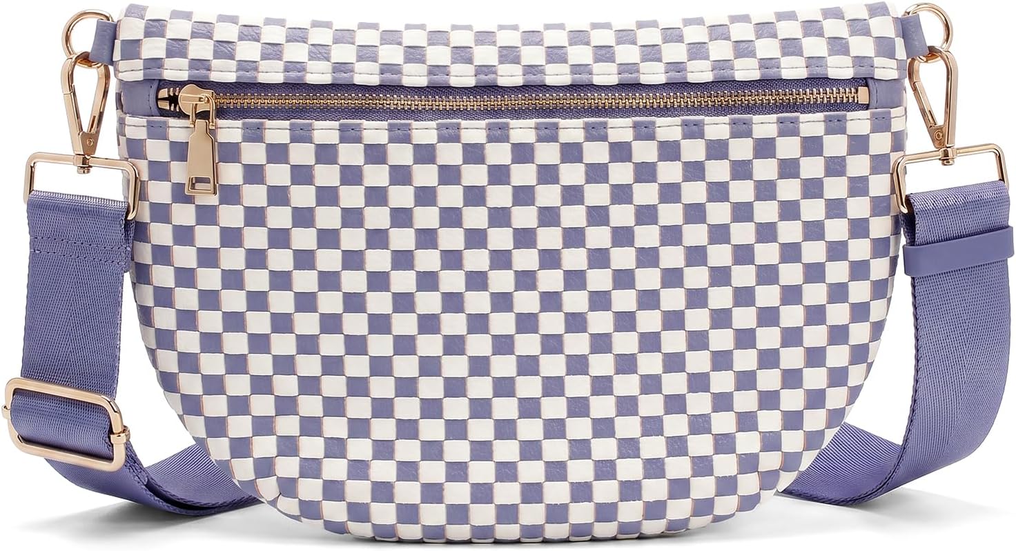 Woven Crossbody Bags for Women Checkered Bum Bag Women's Waist Pack Sling Purse Fanny Packs with Adjustable Strap