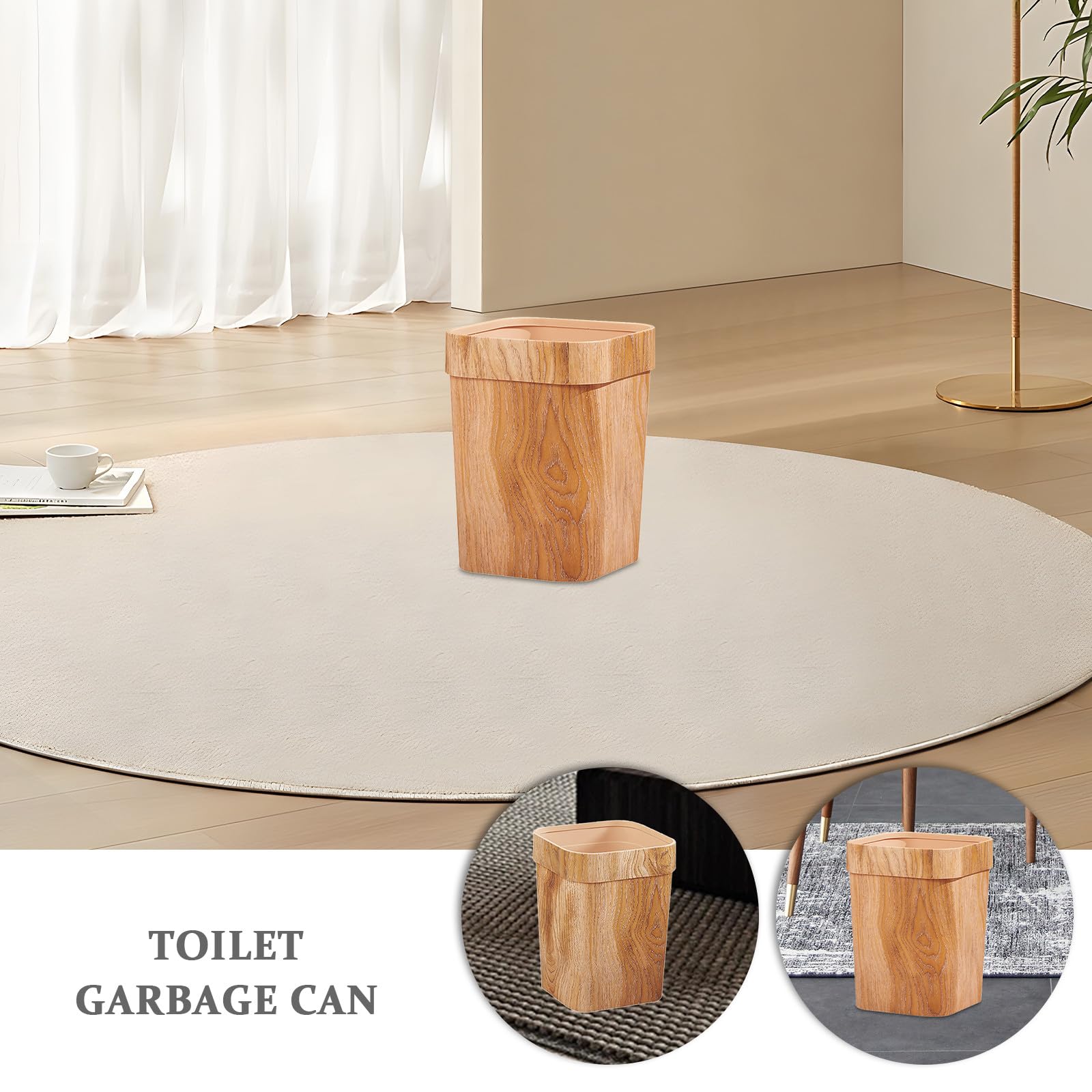 Bidone della Spazzatura Effetto Legno 12l in Plastica Ecologica, Contenitore per Rifiuti Domestici e Cestino per Carta Straccia, per Cucina, Ufficio e Camera da Letto