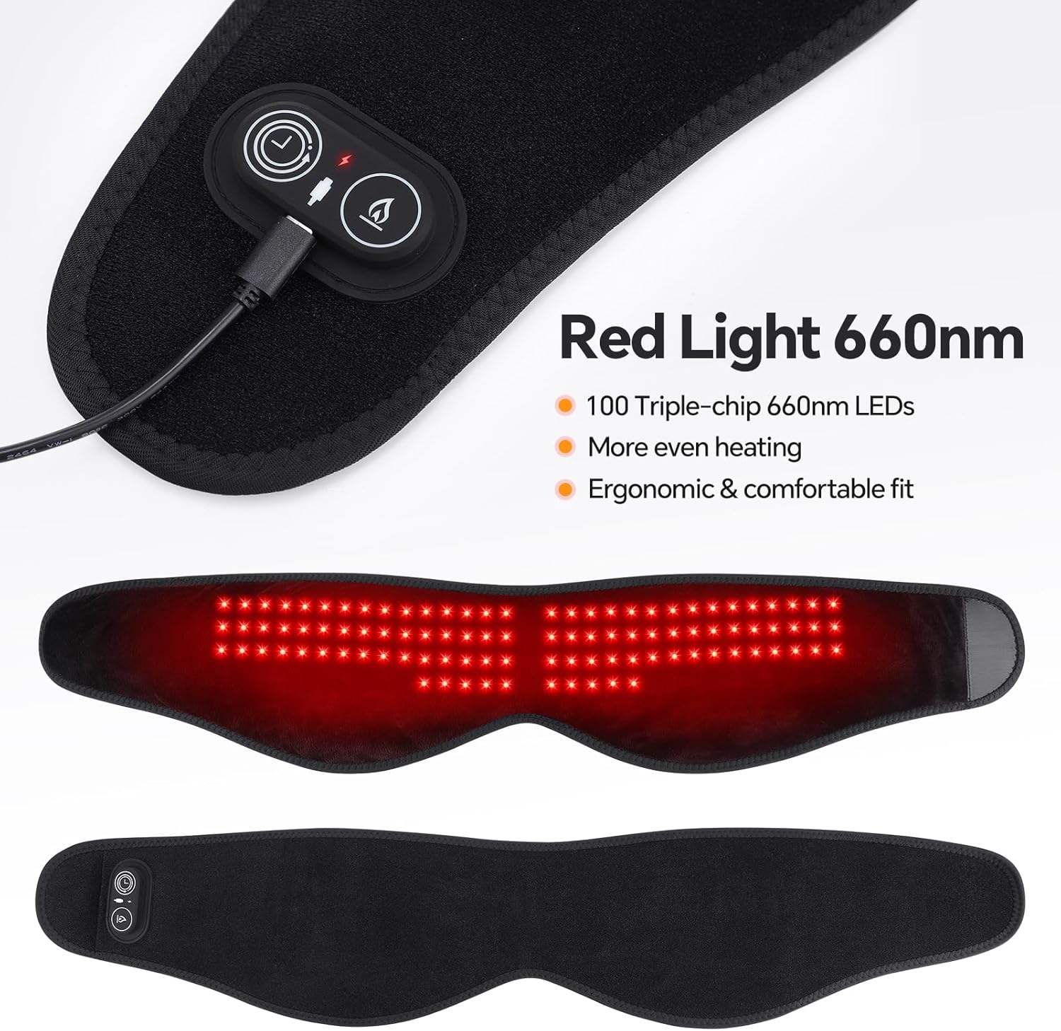 Cordless TMJ Heating Pad with Red Light, Jaw Heating Pad, TMJ Heat Pad, TMJ Facial Heating Wrap, 660nm, 3 Heating Levels & Timed Auto-Off, Rechargeable 5000mAh Battery