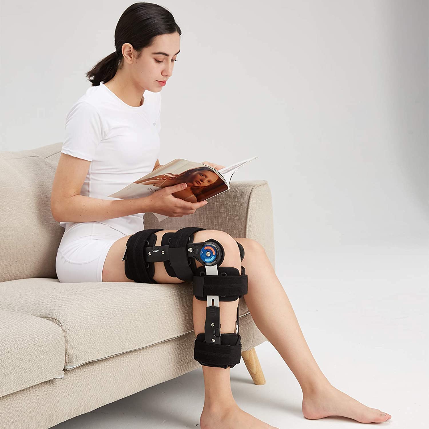 IBOWZ Ortesis de Rodilla con bisagra Rodillera con bisagras, inmovilizador de Rodilla, Abrazadera para piernas, ortesis de Soporte ortopédico, Ajustable para Pierna Izquierda y Pierna Derecha
