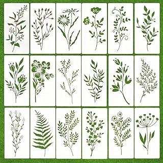 Reusable 18pcs DIY Floral Painting Stencils - Plastic Templates for Wood, Fabric, Paper Craft Supplies - Spray Painting and Doodling