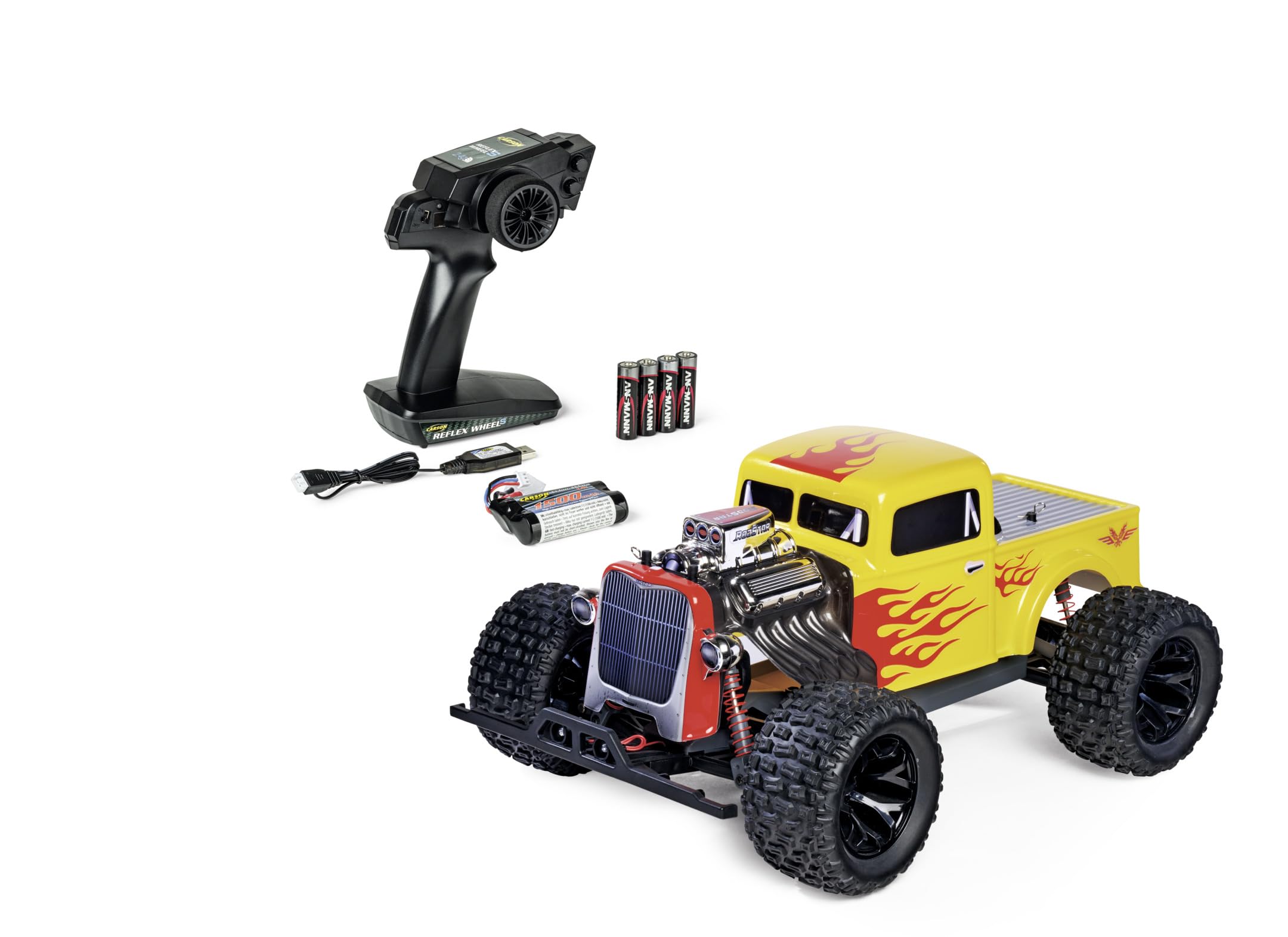 Carson 500404313 1:10 Rodstar 2,4 GHz 100% RTR – zdalnie sterowany samochód, terenowy truggy, w zestawie baterie i pilot zdalnego sterowania, karoseria z nadrukiem