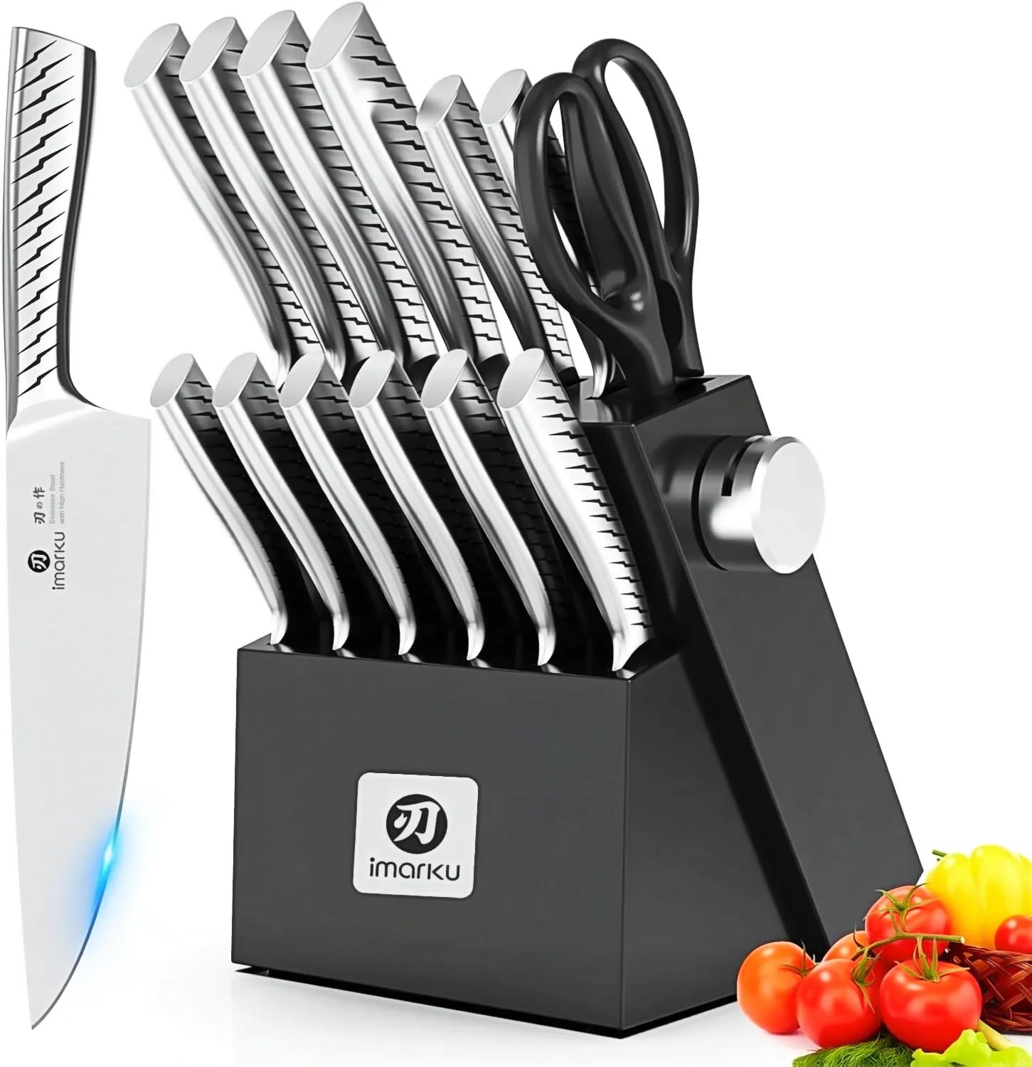 imarku 14-Piece Kitchen Knife Set with Block, High Carbon Stainless Steel