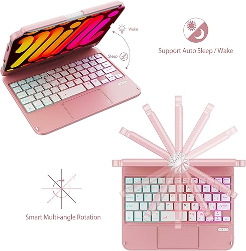 Miniatura 8 de FUWANG Funda de teclado Touchpad para iPad mini 7 A17 Pro 2024 y Mini 6 generación 2021 de 8.3 pulgadas, teclado retroiluminado de 7 colores