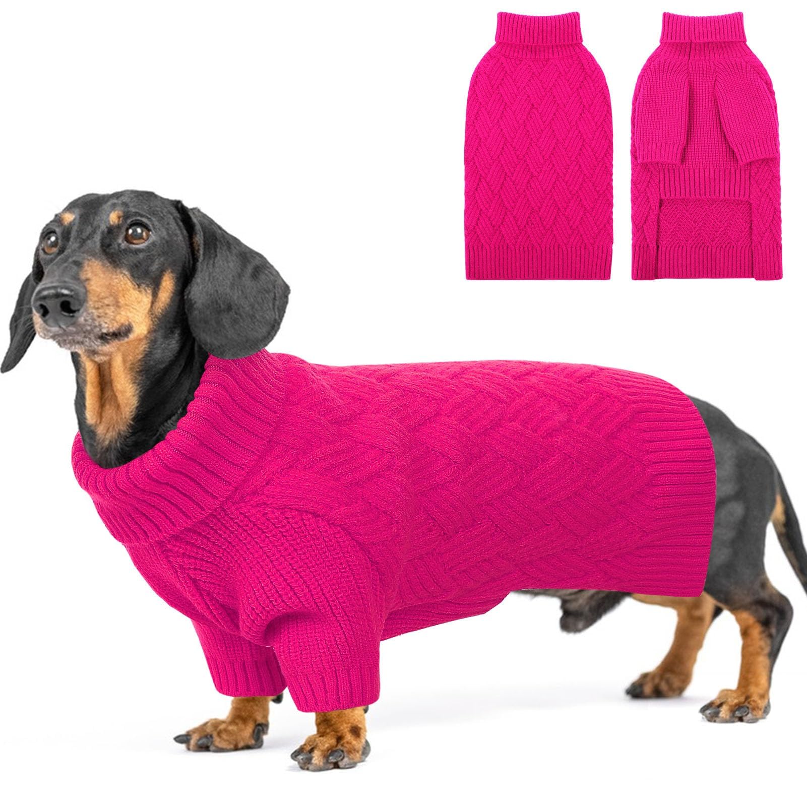 AOFITEE Small Dog Jumper, Turtleneck Jumpers for Small Dogs Male, Warm Dog Winter Jumper Girl Boy Dogs Christmas Sweater, Classic Cable Holiday Sweaters for Pug Dachshund (RoseRed S) — image 1