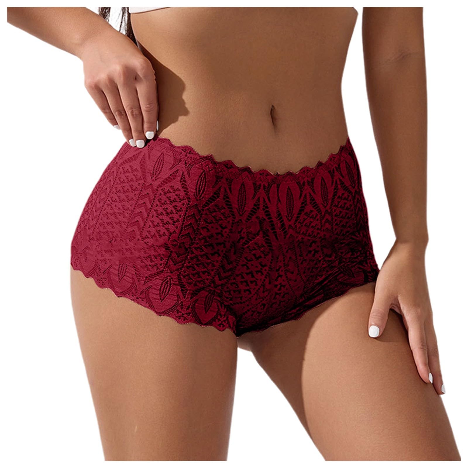 Womens Lace Bikini Brief Mid Waist Butt Lift Leaf Shaped Cutout Breathable Plus Size Underwear plus Underwear