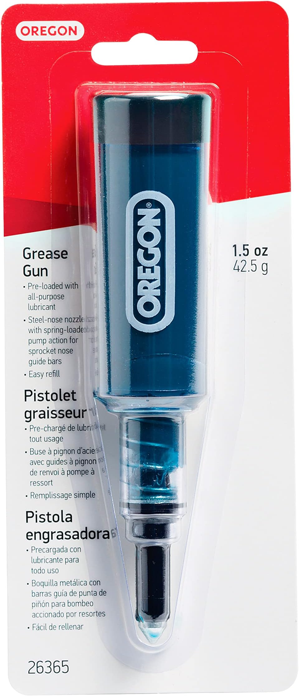 Grease Gun for Chainsaws, Pre Loaded All Purpose Lubricant, Easy Refill, Universal for Most Makes/Models of Saw Chains and Cutters (26365)