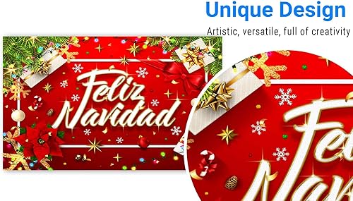 Miniatura 3 de Funnytree Telón de fondo de Navidad rojo y dorado mexicano español, suministros de decoración de fiesta de Navidad, festival de Navidad, hogar,