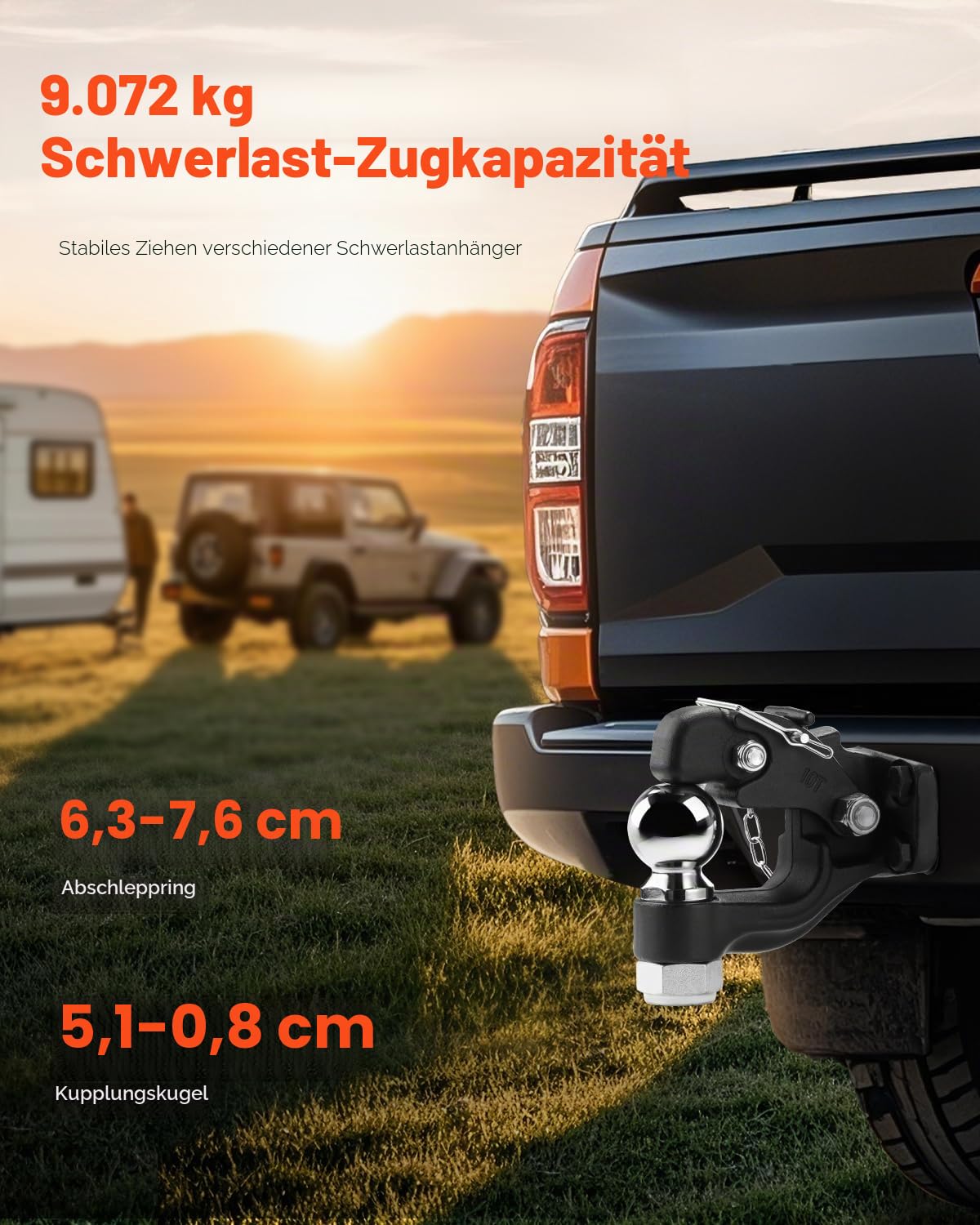 VEVOR Anhängerkupplung, 9070 kg, Anhängerkupplungs-Empfängerhaken-Kombination 2-5/16-Zoll-Kugelkopf, passend für 6,35-7,62cm große Lünettenringe mit Montagesatz, Schwarze Pulverbeschichtung