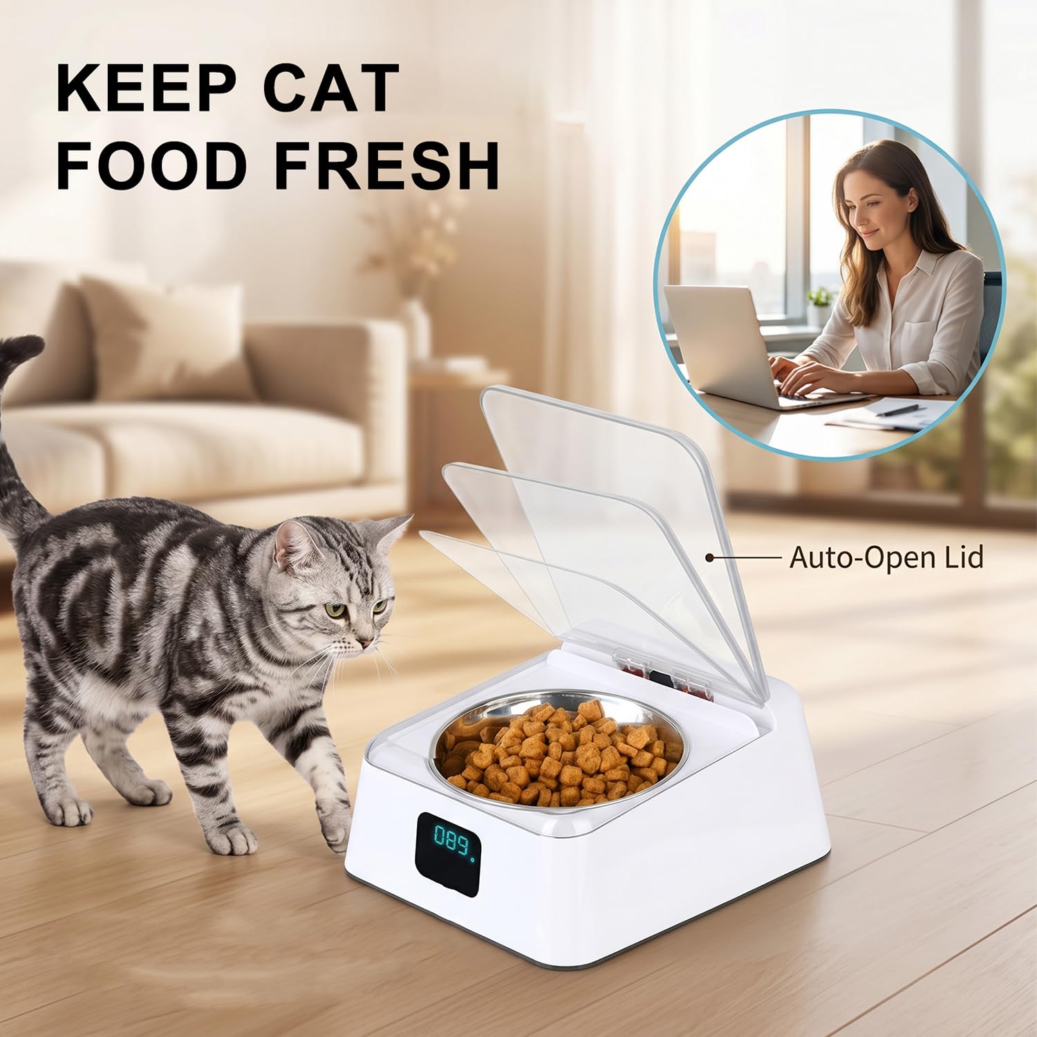 Nassfutterautomat für Katzen, 350ml Katzenfutter Automat mit Infrarot Sensor, Automatischer Futternapf mit aufklappbarem Deckel Für kleine & mittelgroße Hunde und Katzen & für Nass- & Trockenfutter