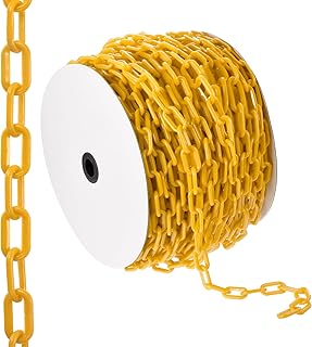 PATIKIL 200pcs Cadena de Barrera de Plástico, Cadena de Barrera de Seguridad Cadena de Plástico Control de Multitudes para Valla Puerta Jardín Construcción Entrada Ascensor, Amarillo