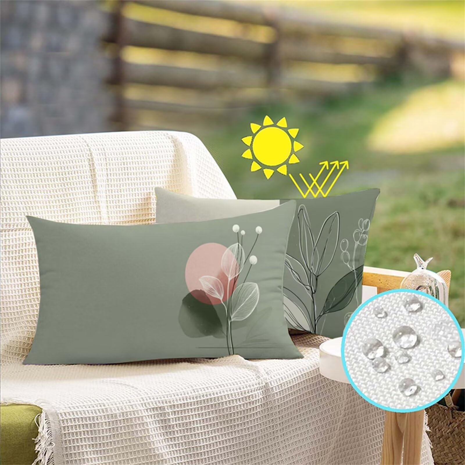 Kissenbezug 90x40 cm Salbeigrün,Outdoor Kissen Einfach,Leinen Sofakissen Zierkissen Kissenbezüge 2er Set,Outdoor Kissen Wetterfest Beidseitiger Druck für Couch Stuhl Bett Aesthetic Room Deko D6-1088