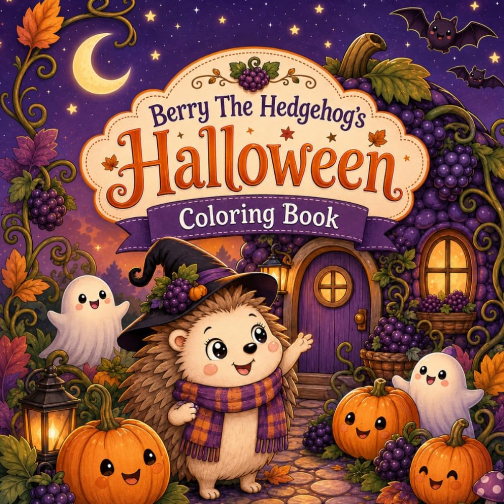 Berry The Hedgehog’s Halloween Coloring Book: A Cozy Not-So-Spooky Halloween Coloring Adventure with Pumpkins, Friendly Ghosts, Bats, Berry Vines, and ... (Cozy Animal Halloween Coloring Books)