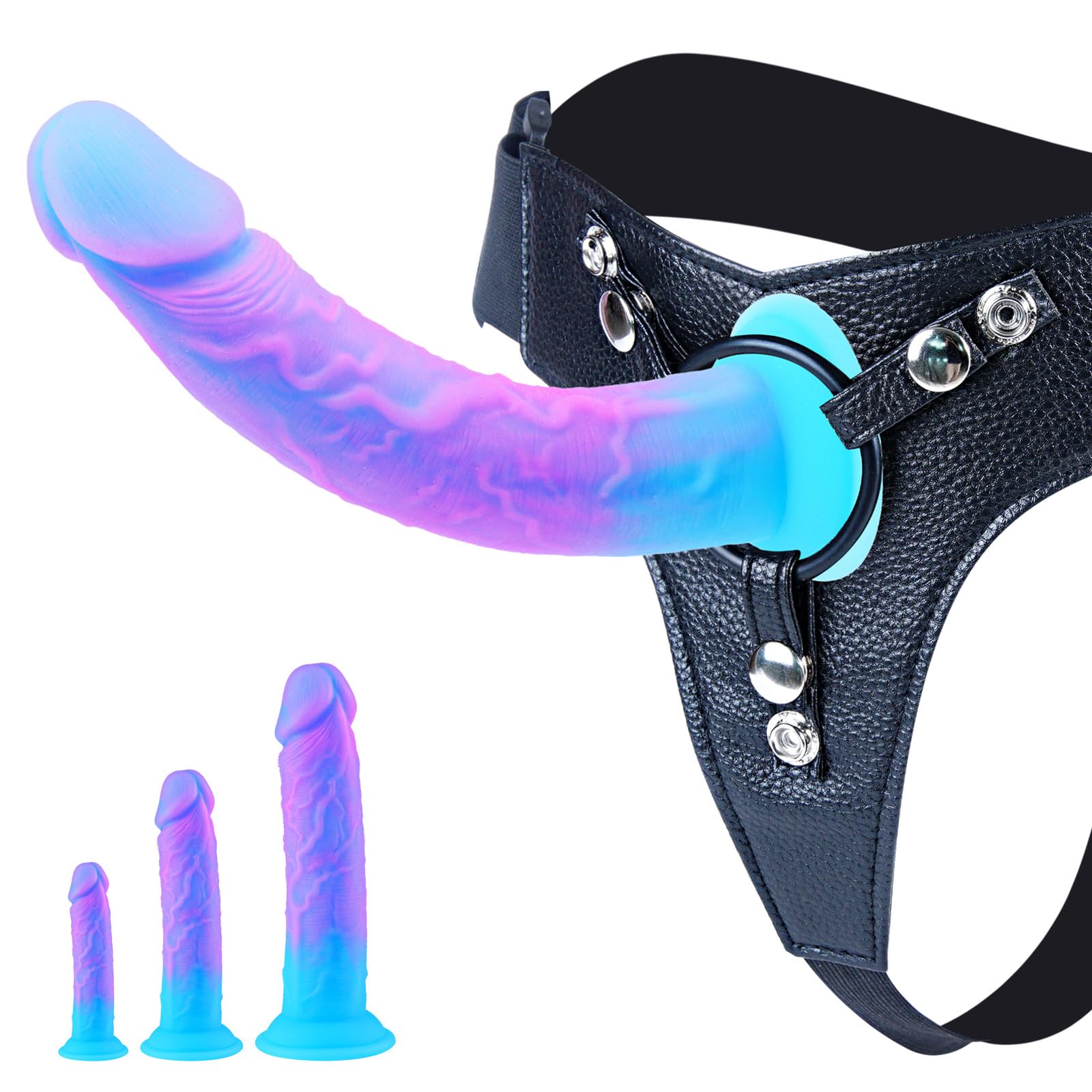 Juego de consoladores portátiles con dildos realistas de 15 cm,21 cm y 25 cm (pequeños,grandes y extragrandes)Consolador de silicona con 3 ventosas y correa ajustable.Juguete sexual para principiantes