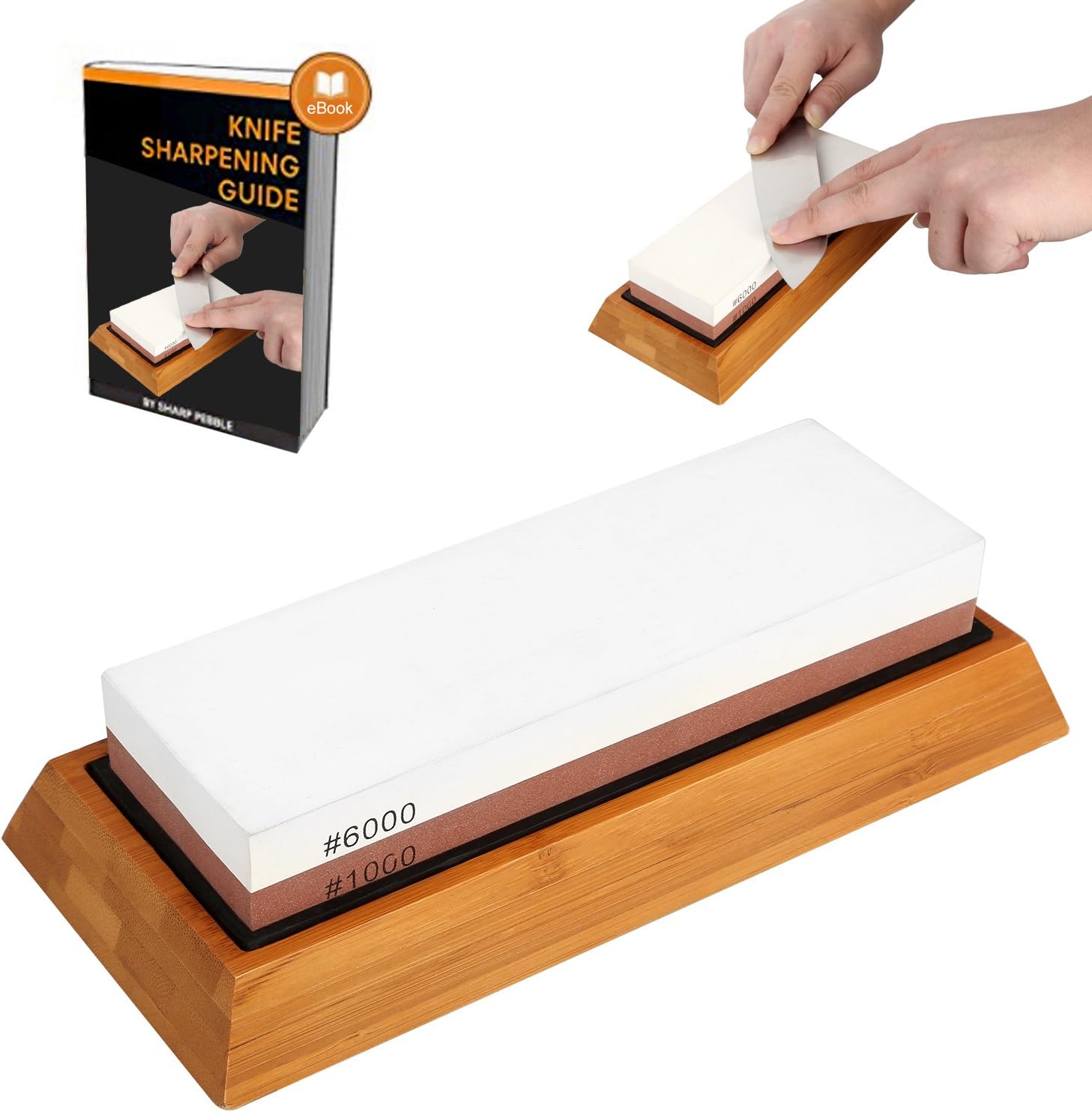 MayPal Knife Sharpening Stone Kits,Whetstone 1000/6000 Two-Sided Knife Sharpener, Whetstone Knife with Non-Slip Silicone Base Holder and Bamboo Base