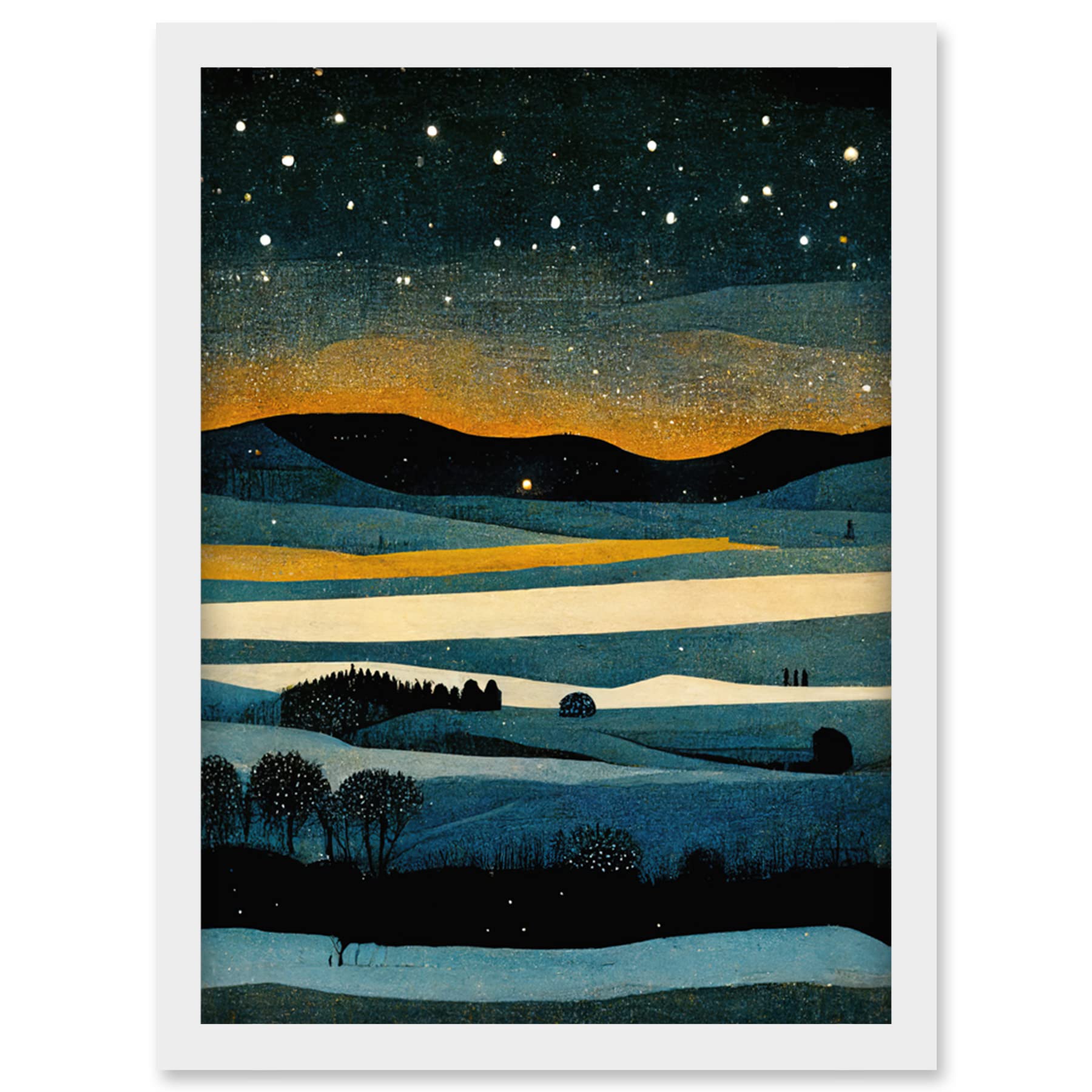 Doppelganger33 LTD Star Filled Twilight Landscape Painting Artwork Framed Wall Art Print A4