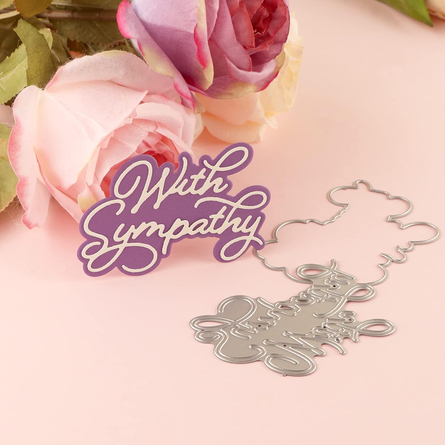 Briartw with Sympathy Cutting Dies,Words Phrases Shadow Sentiment Die-Cutter for Card Making,DIY Alphabet Letters Scrapbooking Paper Crafts Embossing Stencil Photo Album Crafts Tool Decoraion Cards