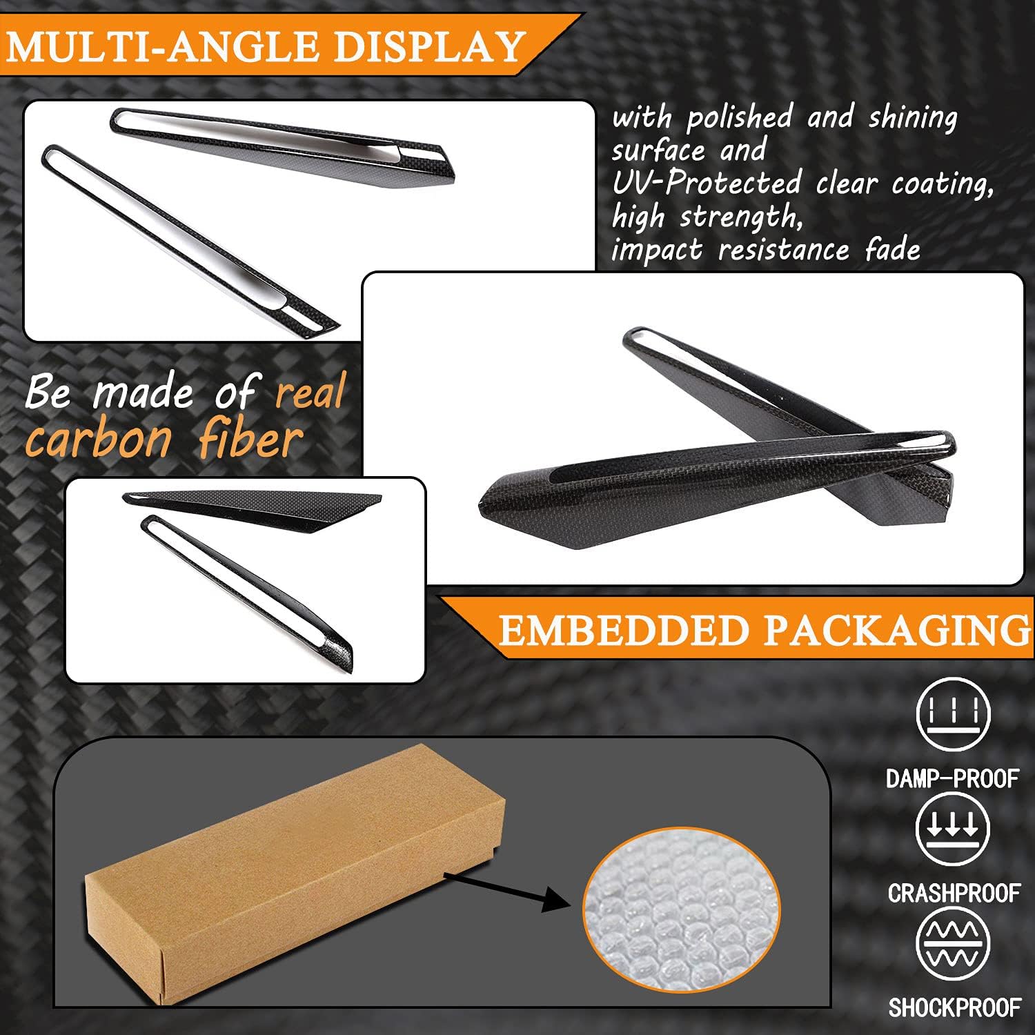 MCARCAR KIT Real Carbon Fiber Side Fender Vent Covers for BMW 3 Series E90 E92 E93 M3 2Door 4Door 2009-2013 Air Vent Trim Front Bumper Fins Splitters Air Vent Outlet Covers